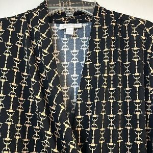 Charter Club black & tan equestrian pattern short sleeve blouse, size L